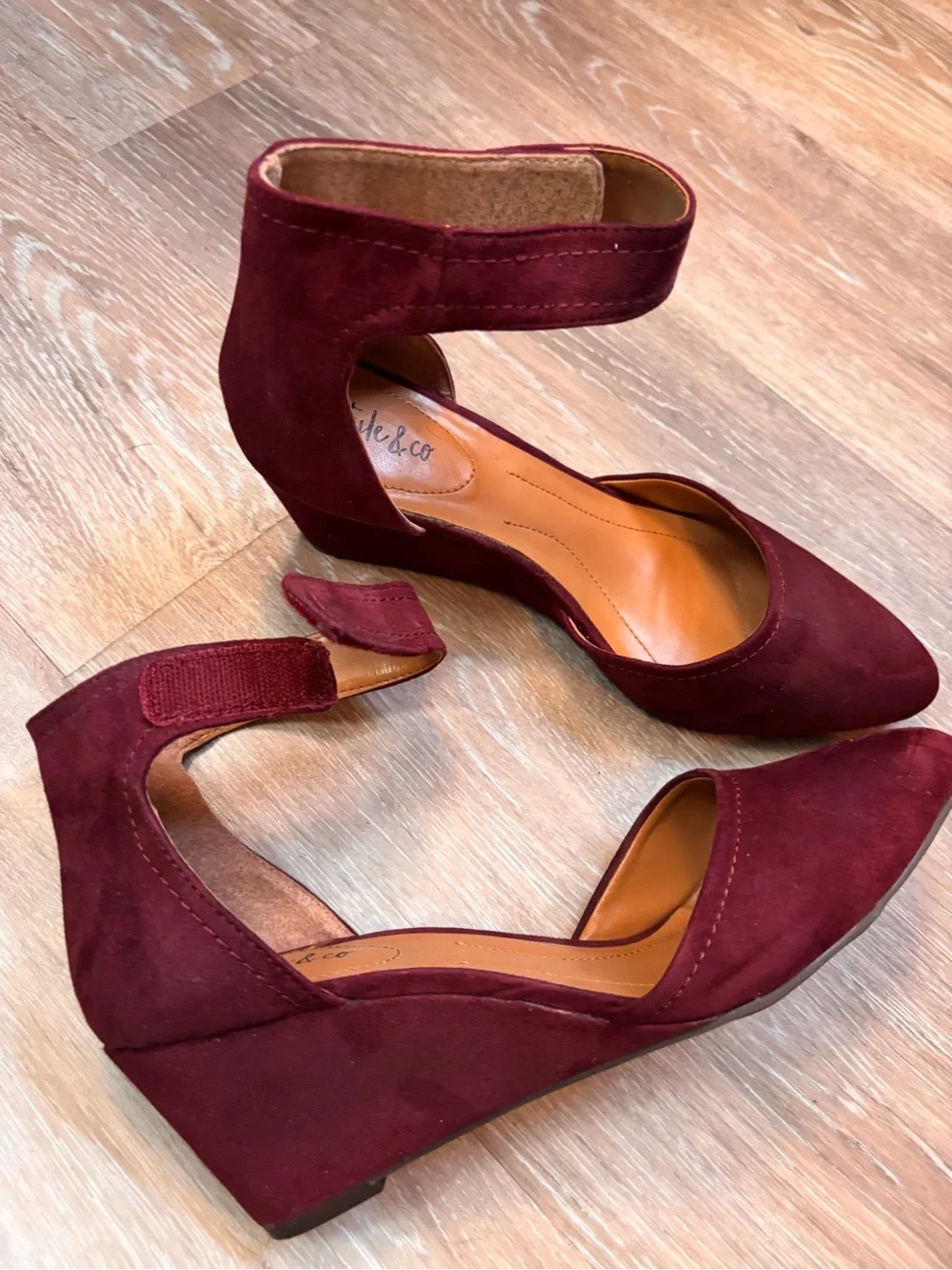 Style & Co. Women's Wine Ankle-Strap Velcro Wedge Heels - 8